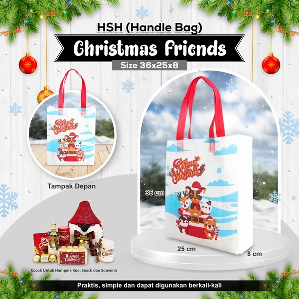 Tas Spunbond Goodie Bag Cristmas Friend Ukuran 36x25x08 cm